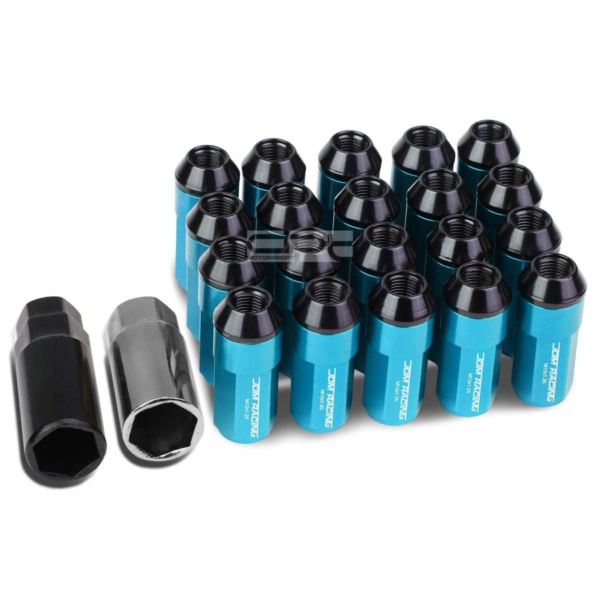 20 M12x1.25 53mm Tall 23mm Od Sky Blue Aluminum Jdm Lug Nuts With