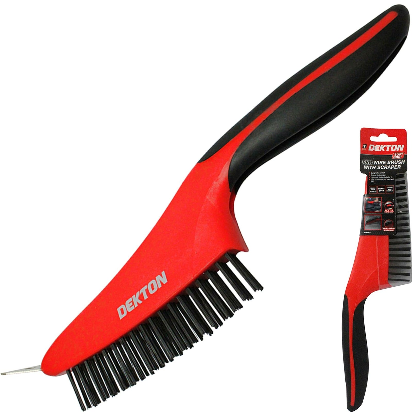 Dekton 14" Wire Soft Grip Hand Brush With Scraper Ideal for Rust Dirt Removal by Dekton