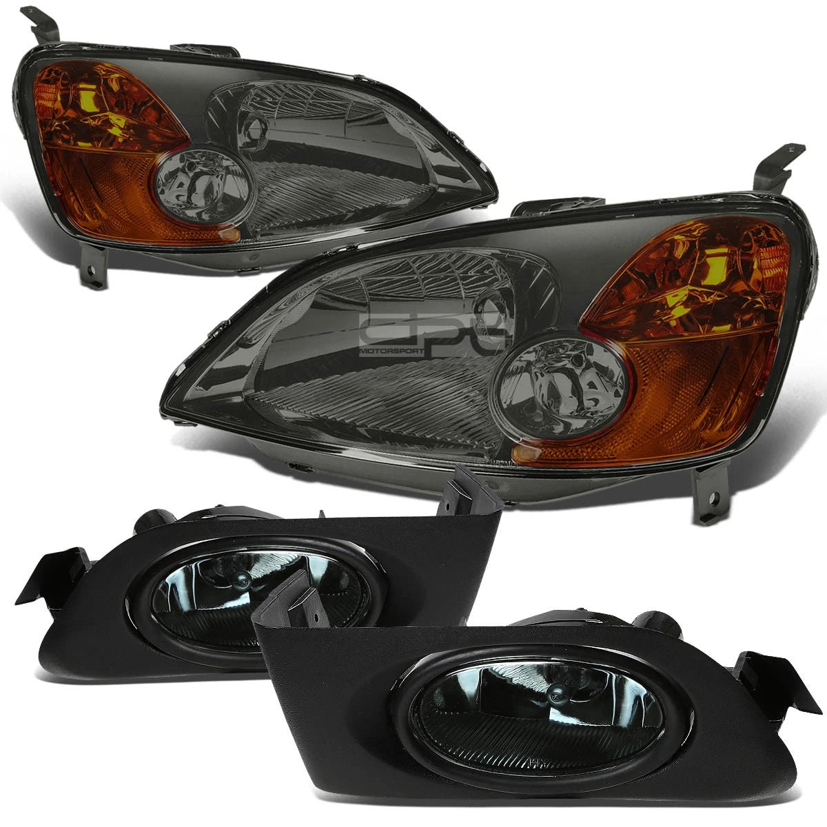 For 01-03 Civic Smoked Housing Head Lights Amber | Built Supply Co
