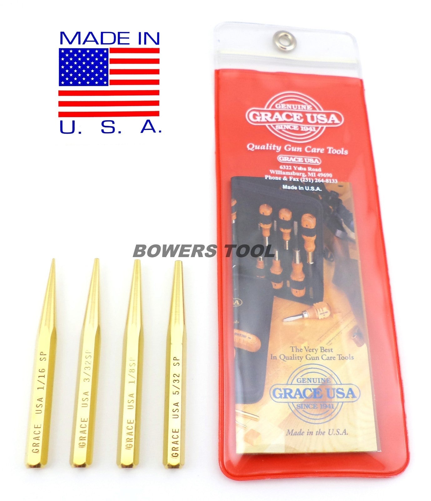 Grace Brass Gunsmith Punch Set 4pc Tapered Pin