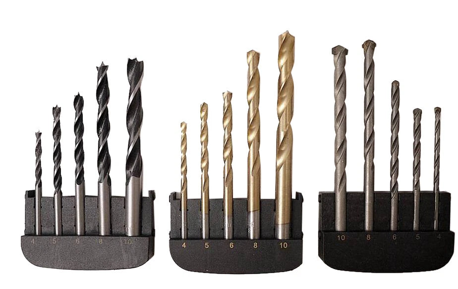 All-in-One 4-10mm 3 Sets: 5pc HSS Steel+5pc Masonry+5pc Woodworking Drill Bits