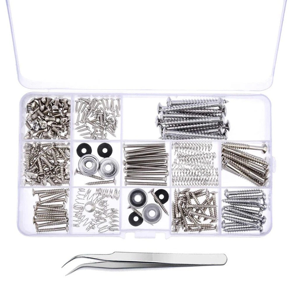 254pack Electric Guitar Screw Strap Button Assortment W/ Tweezers For