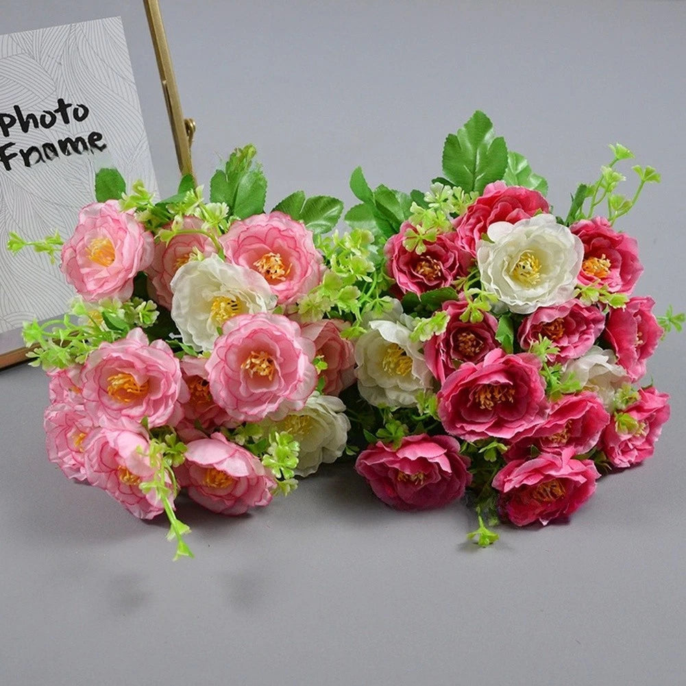 Fake Silk Tea Rose Bouquet 7 Heads 30cm For Home Wedding Decoration