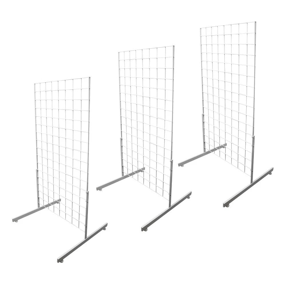 Set Of White Gridwall Panel T-leg Floor Standing Display Hanging 4
