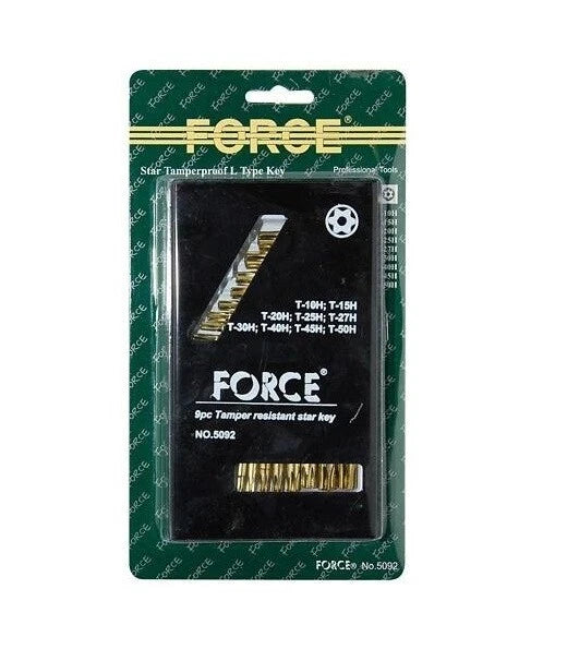 Force 5092 9pc T10H-T50H Star Tamperproof Torx L Type Key Set Both End with Hole
