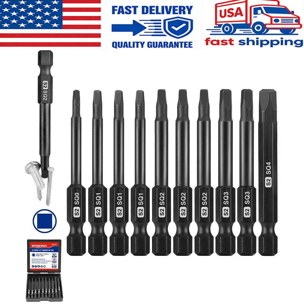 WORKPRO 10 Pcs Magnetic Square Bit Set by WORKPRO