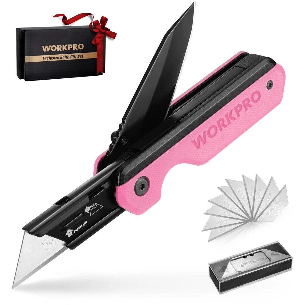 Workpro 2-in-1 Folding Utility Knife Pocket Knife Quick-change Blades