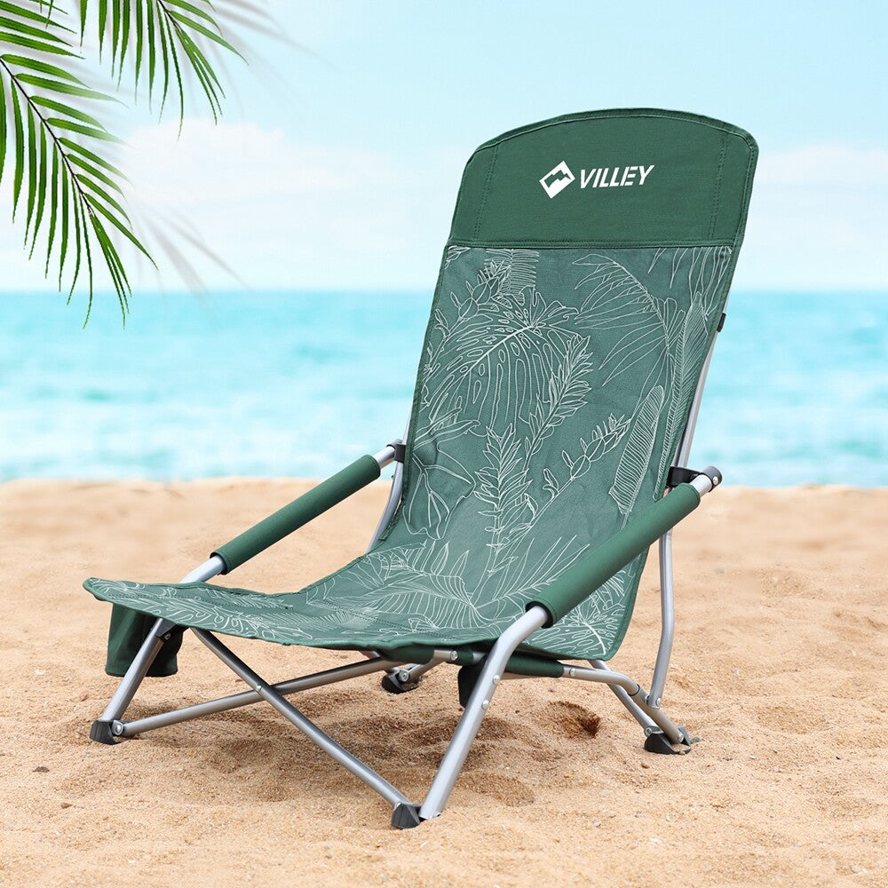 VILLEY Low Beach Chair High Back Folding Adult Chair Lightweight & Portable USA