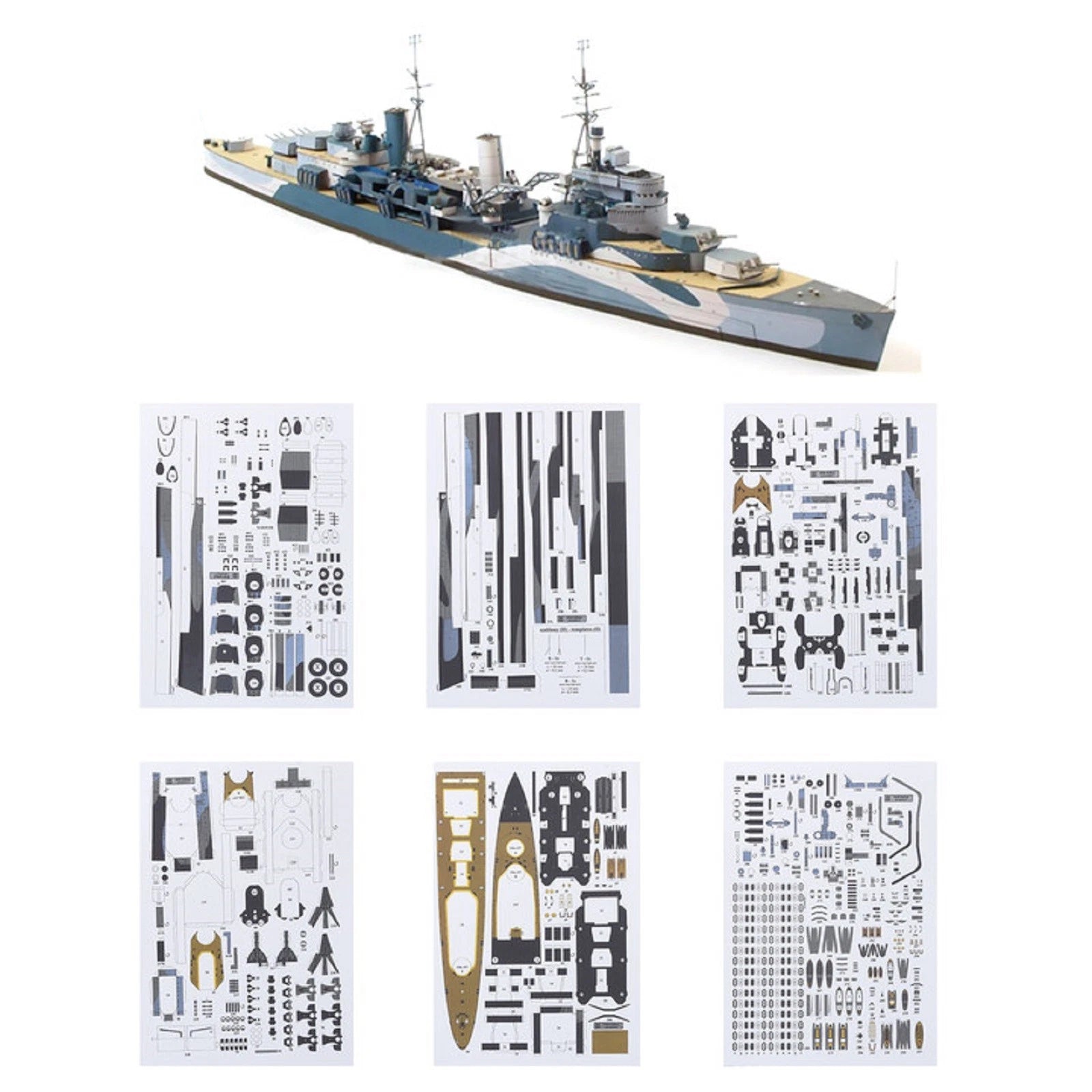 1:400 British Belfast Light Cruiser Ship 3d Paper Model Military