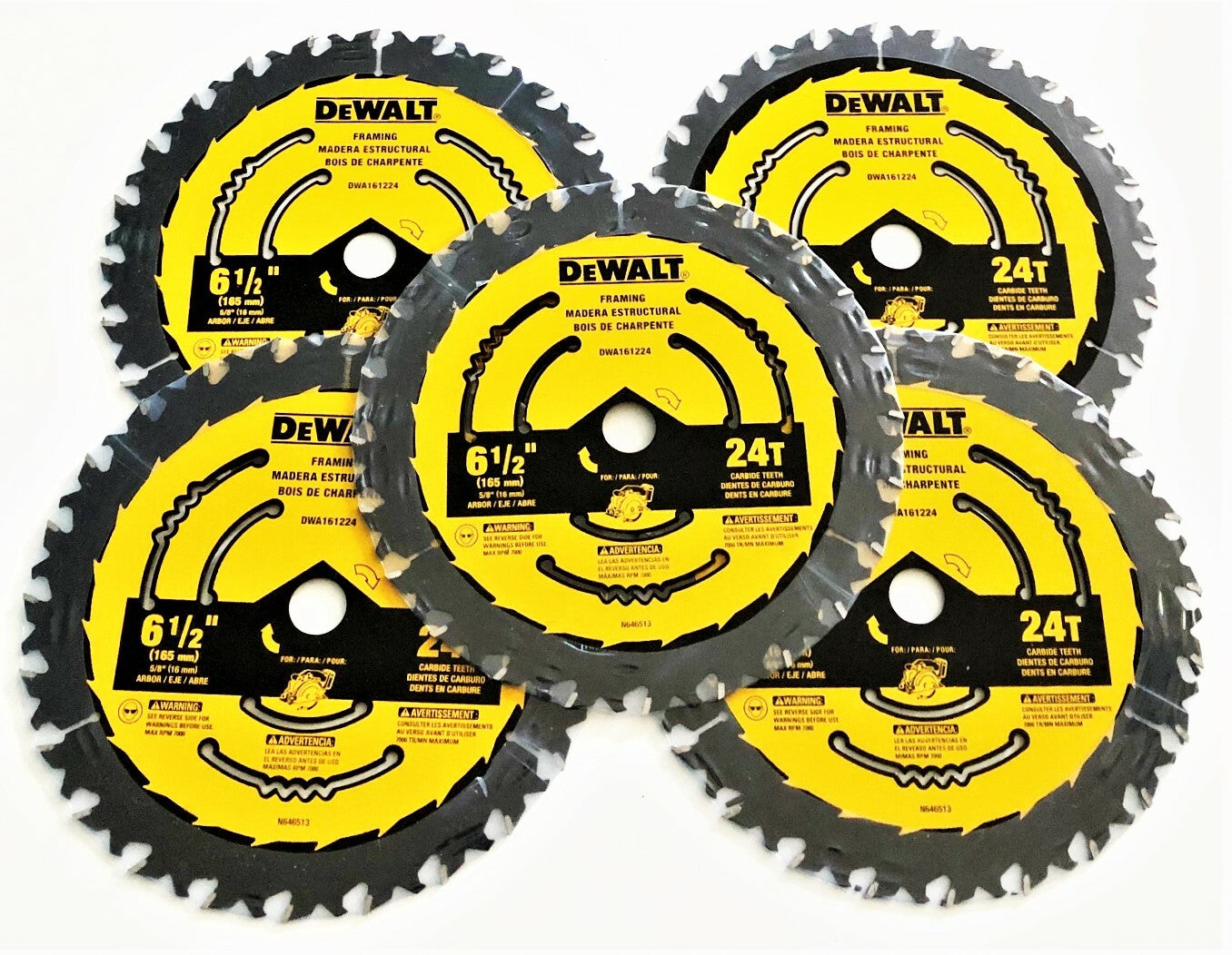 5 Dewalt 6-1/2" Carbide 24T Circular Saw Blades