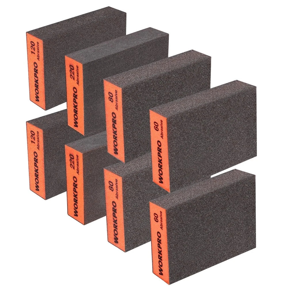 WORKPRO 8PC Sanding Sponge Set 60/80/12 Grits Wet and Dry Dual-use Sanding Block