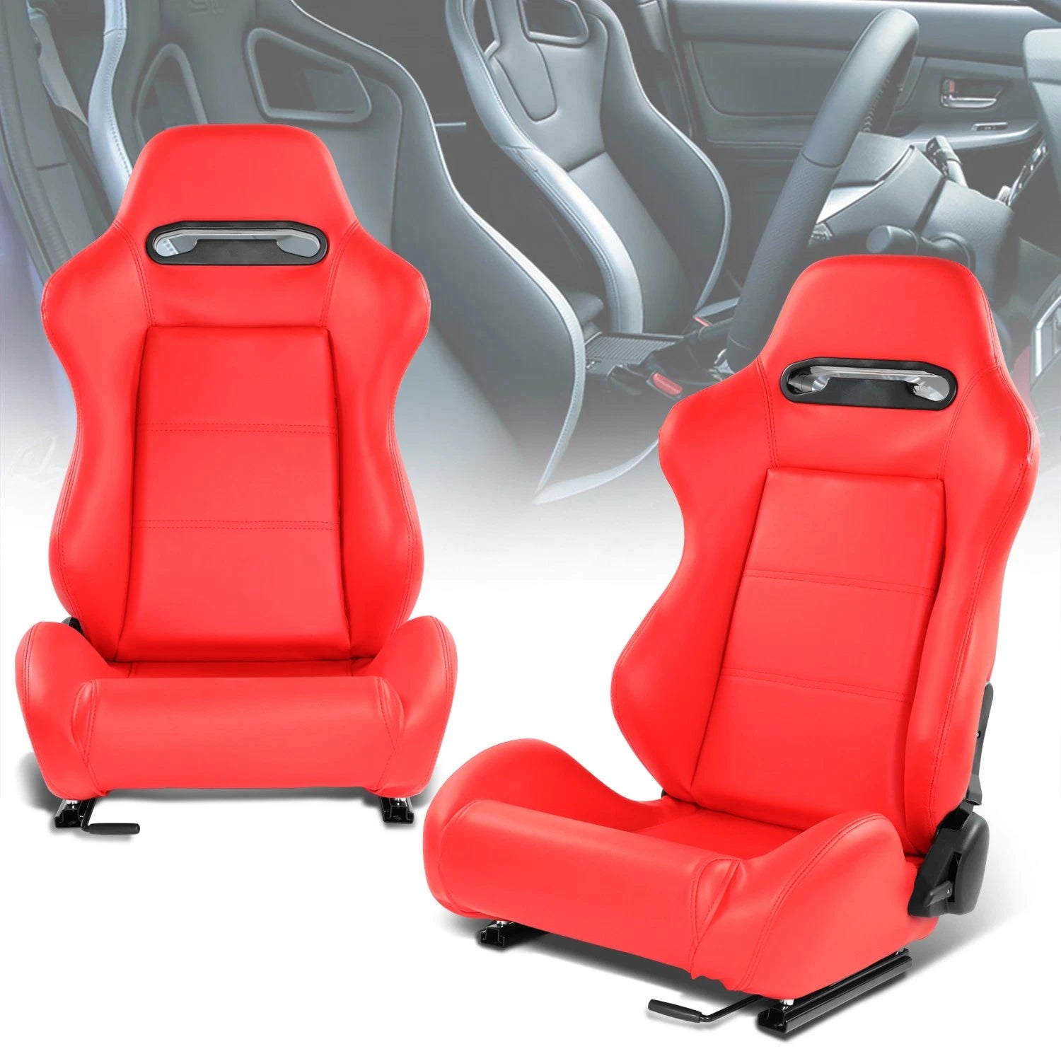 Pair Of Vinyl Leather Red Reclinable Racing Seats | Built Supply Co
