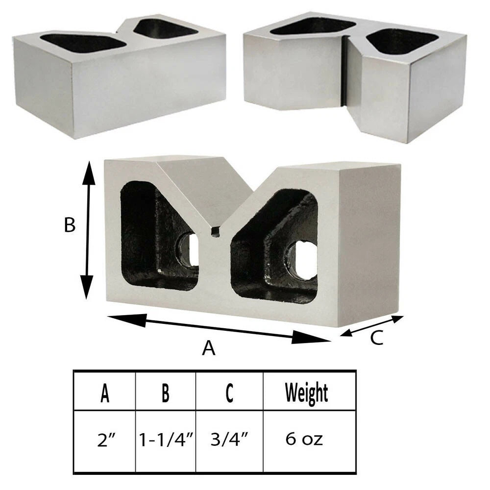 1 Set Pair Of 2 In X 3/4 In X 1-1/4 In Cast Iron V-blocks