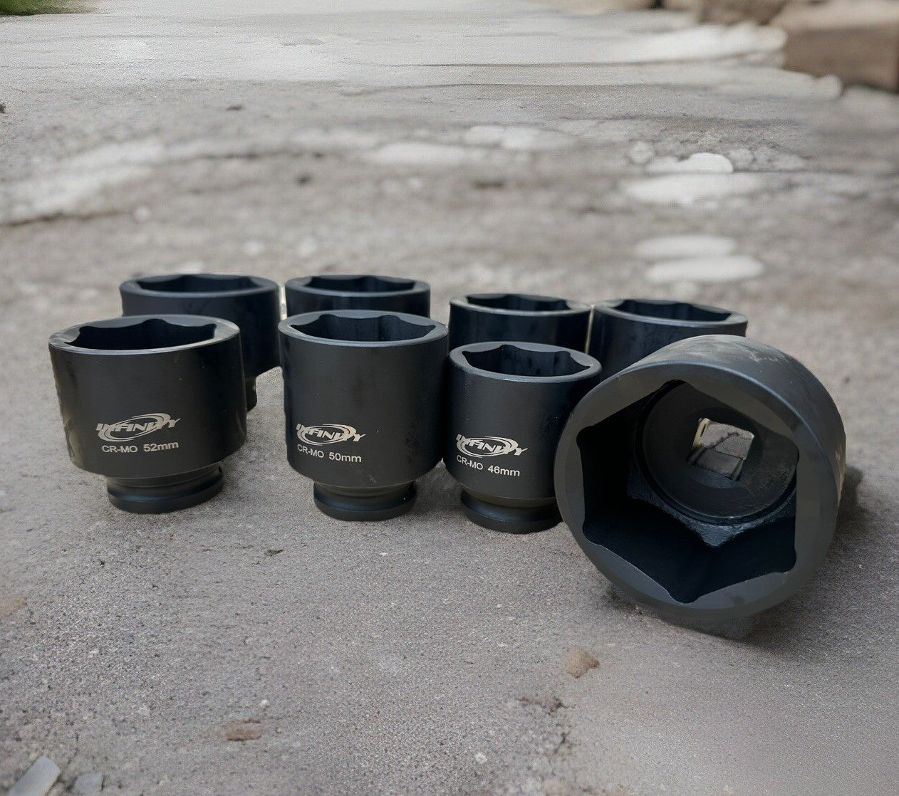 8pc 3/4-Drive Jumbo Shallow Metric Air Impact Socket Set 46–65mm by Unbranded