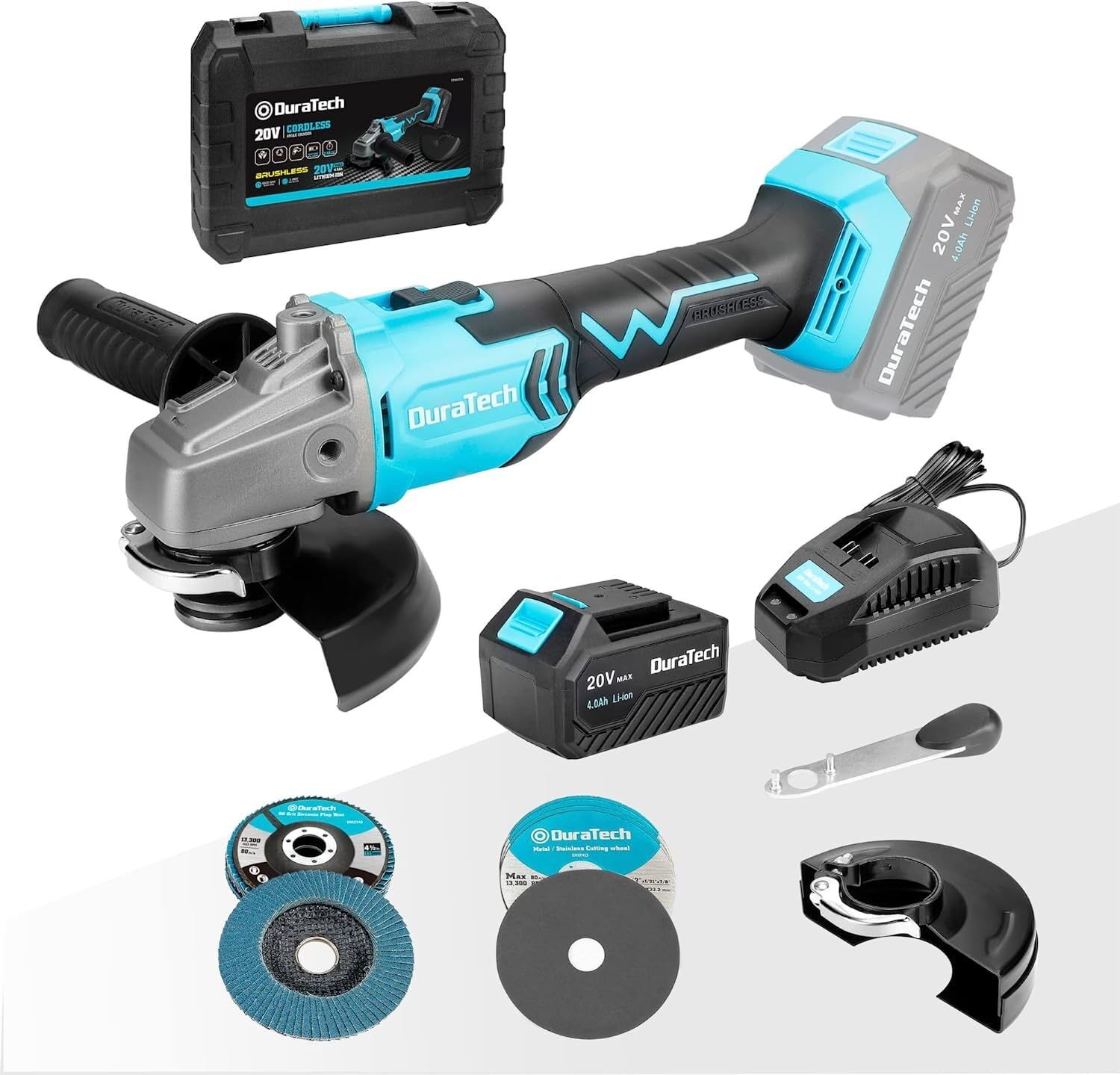 DURATECH Cordless Angle Grinder Kit Brushless 20V 4-1/2" Dis