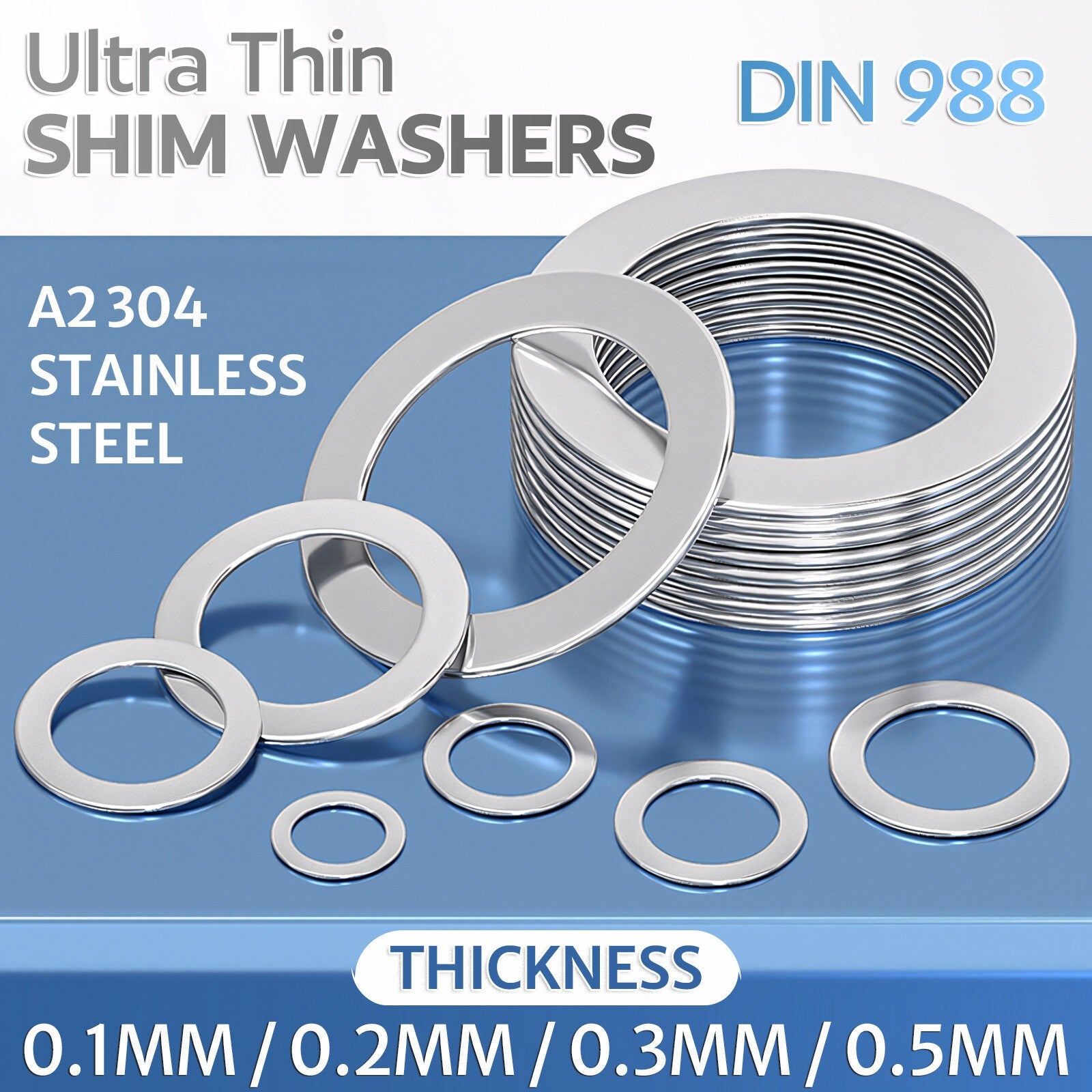 Shim Washers 0.1mm / 0.2mm / 0.3mm / 0.5mm Thick DIN 98