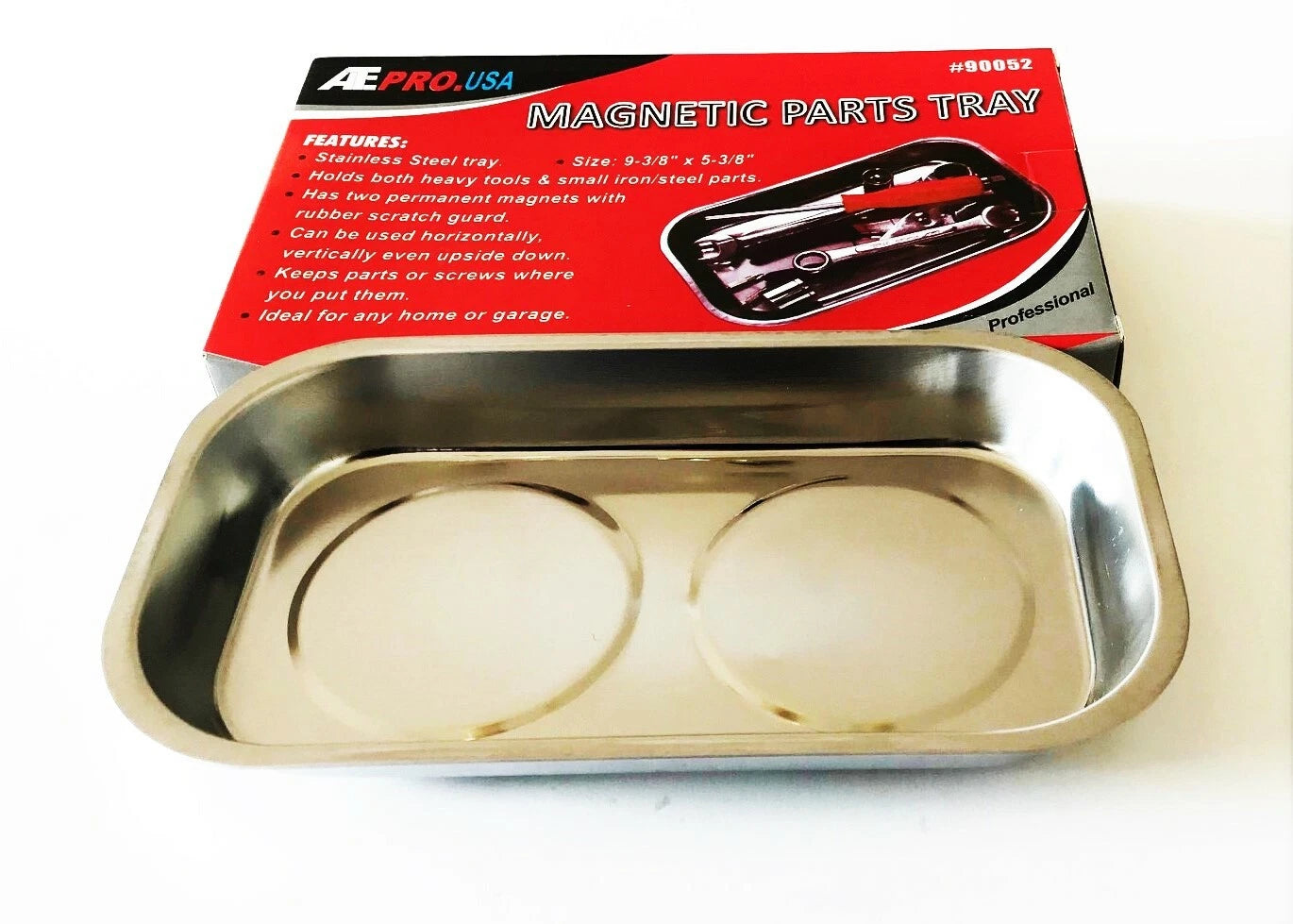 Ate Pro.USA 6" X 10" Polished Stainless Steel Magnetic Parts Tray Nut