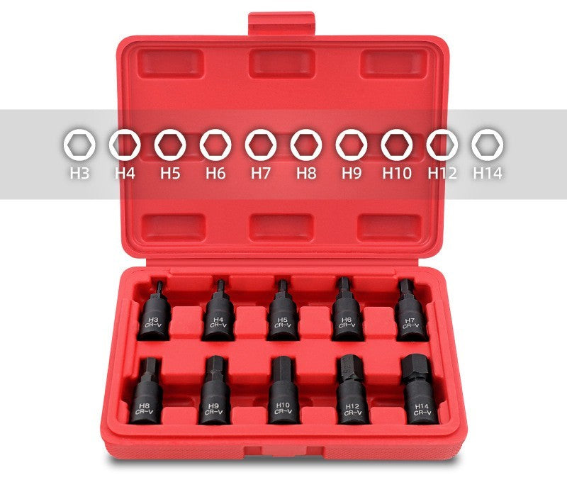 10pc 3/8" Dr 48mmL S2 Steel Hex Allen Socket Bits Set