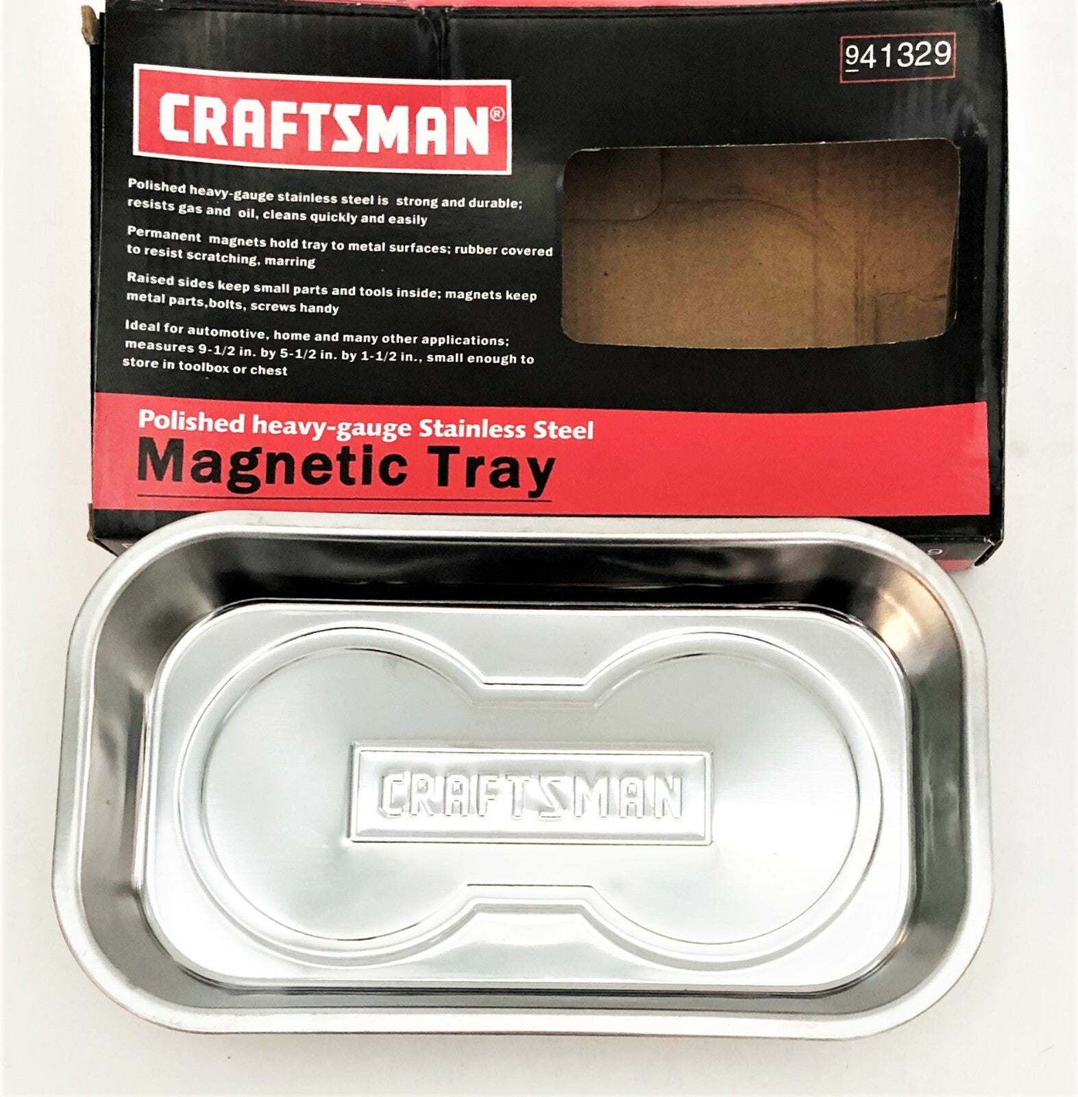 CRAFTSMAN 6" X 10" RECTANGLE STAINLESS STEEL MAGNETIC PARTS TRAY DISH 941329Open