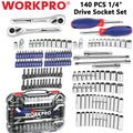 WORKPRO 140PCS 1/4" Drive Deep Socket Set Ratchet Socket Nut Bit