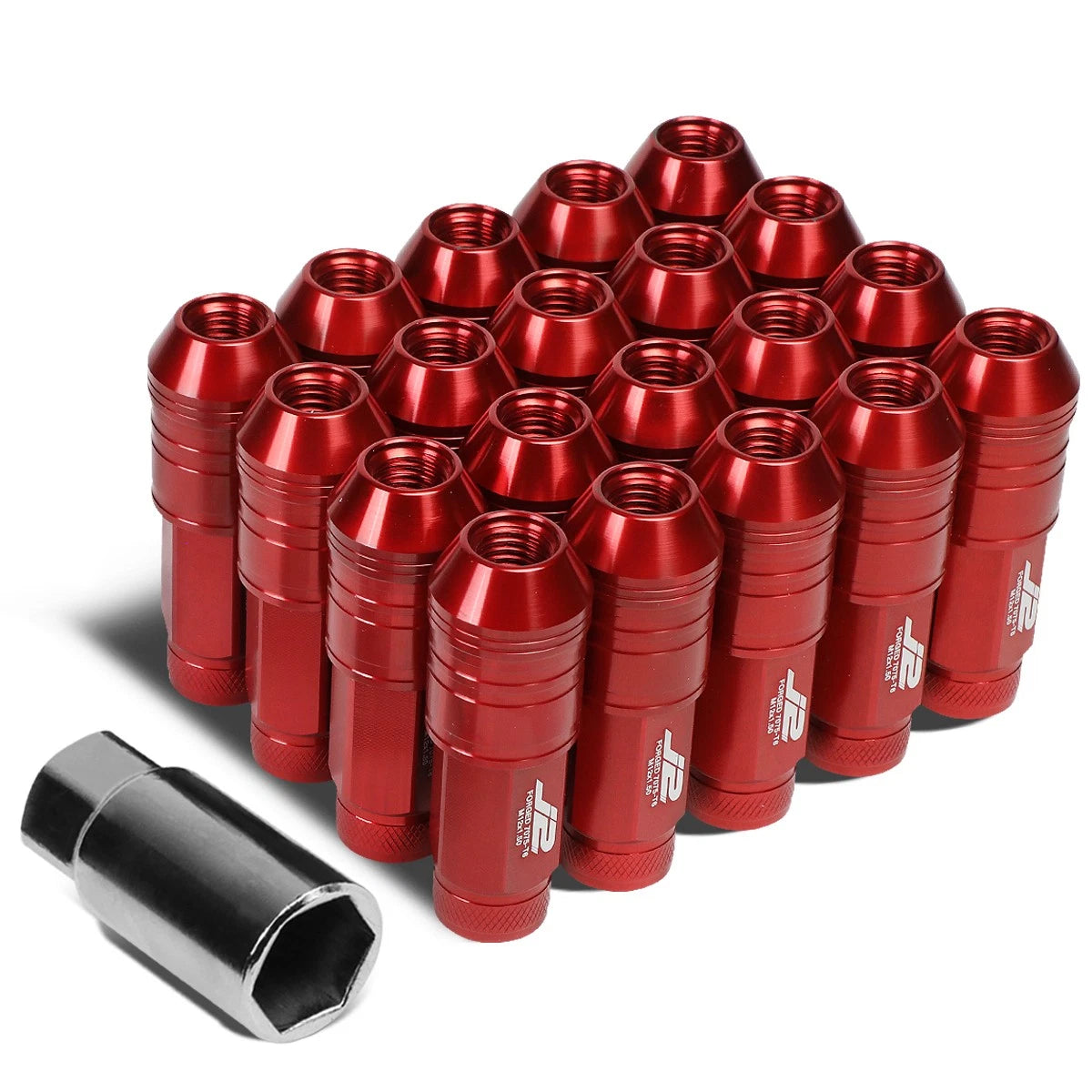 J2 7075 Forged Aluminum M12x1.5 7cm Open-end Lug Nut Set W/adapter Red
