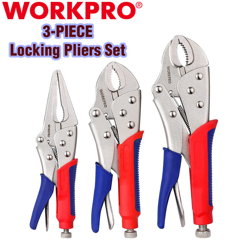 Workpro Locking Pliers Set 3PCS 6-1/2" Straight Jaw 7" Curved Jaw 10"