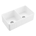 Optium Fireclay 33" X 18" X 10" Double Bowl White Gloss Kitchen Sink