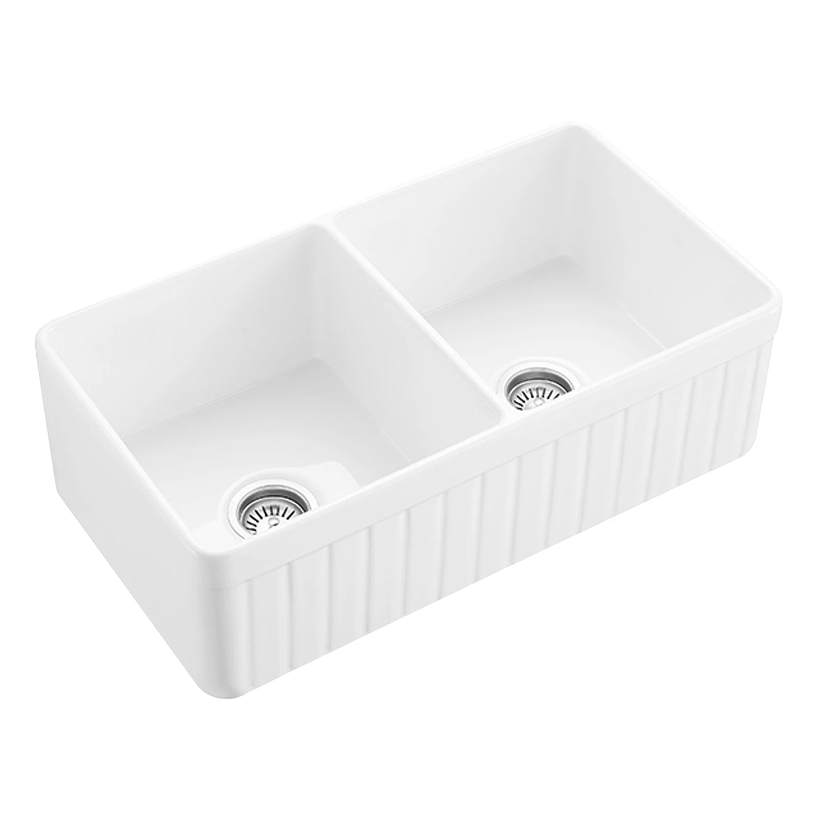 Optium Fireclay 33" X 18" X 10" Double Bowl White Gloss Kitchen Sink