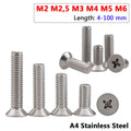 A4 Stainless Steel Phillips Countersunk Screws M2-M6