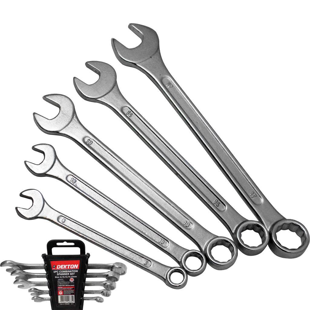 Dekton 5pc Combination Spanner Set Metric Steel Polished 8mm - 17mm by Dekton