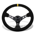 Nrg Reinforced Steering Wheel 35cm 3"deep Dish Black Suede Yellow