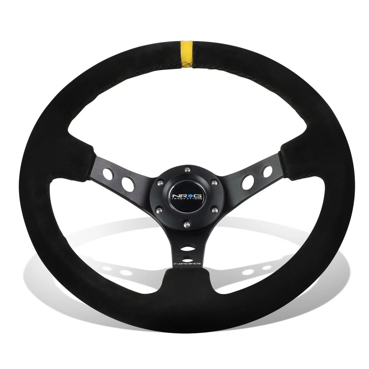 Nrg Reinforced Steering Wheel 35cm 3"deep Dish Black Suede Yellow