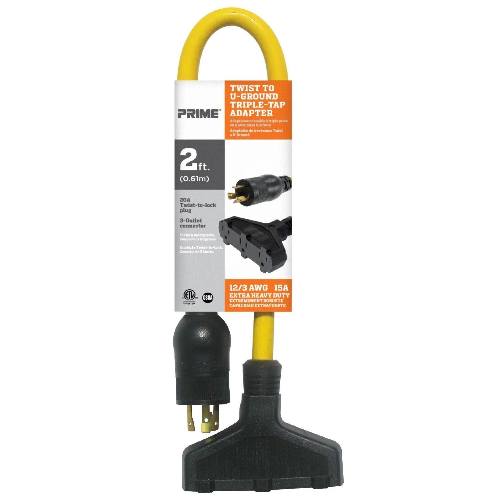 Prime 2ft Twist-to-Lock Triple Tap Adapter 12/3 STW