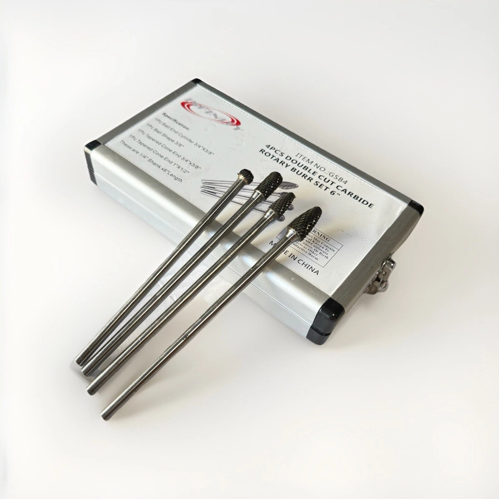 6” Long Reach Double Cut Carbide Rotary Burr Set Polishing Cone Ball