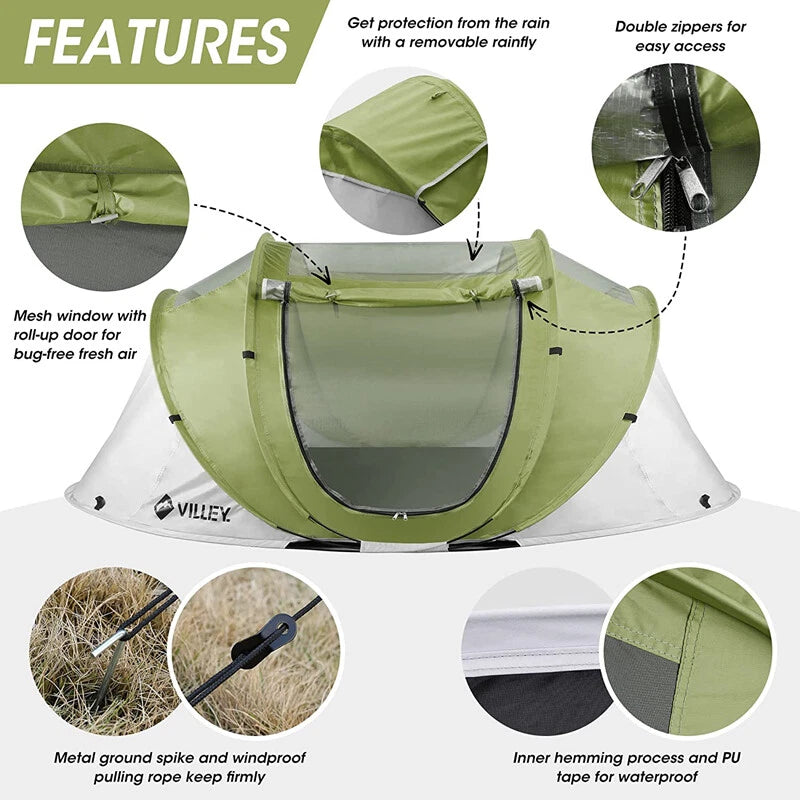 Villey 2 Persons Camping Beach Tent Pop Up Tent Waterproof Automatic