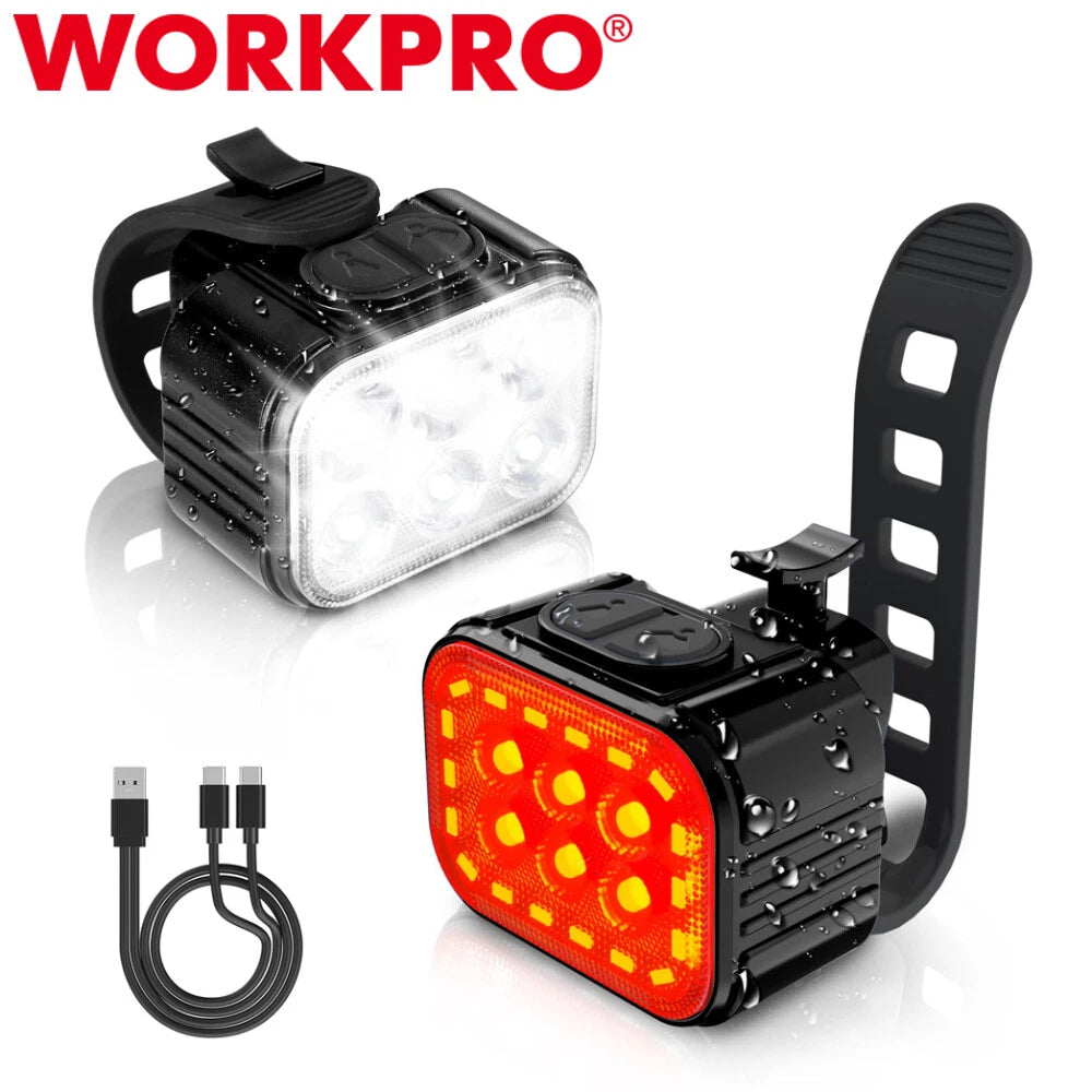 Workpro Rechargeable Bicycle Light Set Ultra Bright | Built Supply Co