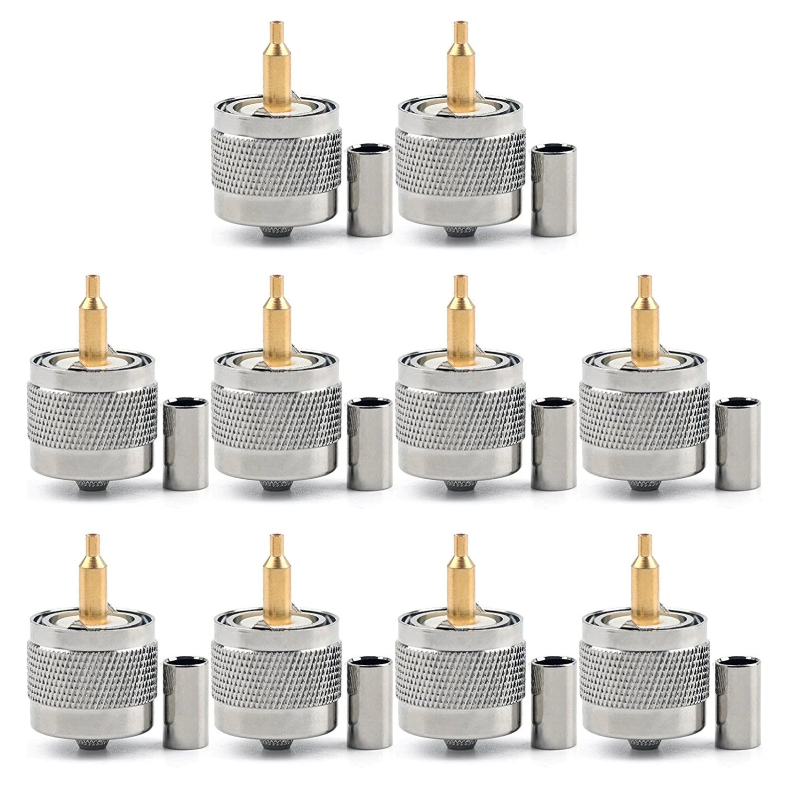 Uhf Male Pl259 Crimp Plug Connector For Rg58 Rg142 Lmr195 Coaxial