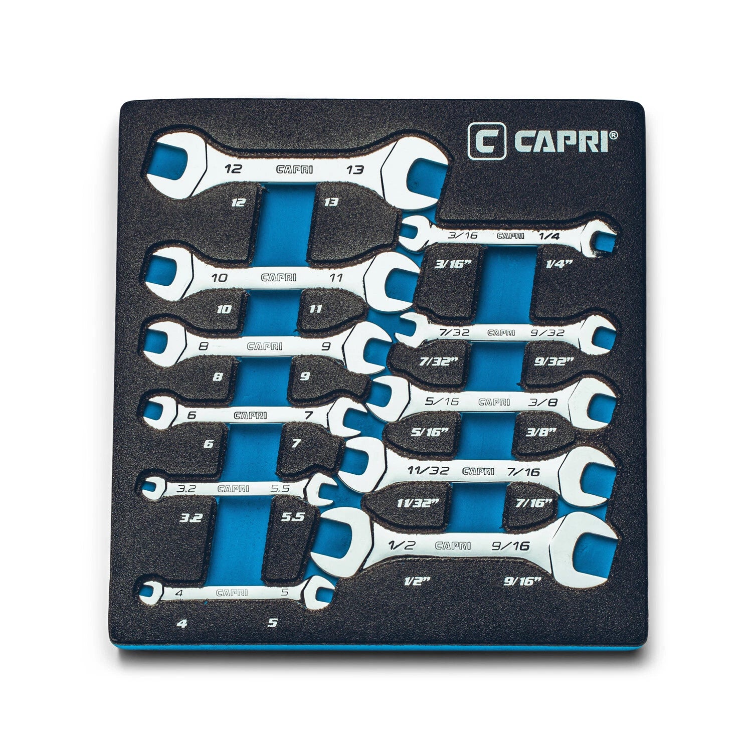 Capri Tools Slim Mini Open End Wrench Set, Metric And Sae, 11-piece