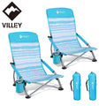 VILLEY 2-Pack Low Beach Chair High Back Folding Beach Chair Cup Holder Carry Bag