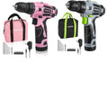 Cordless Drill Driver Set 3/8" Keyless Chuck with Charger&Storage Bag Pink/Green