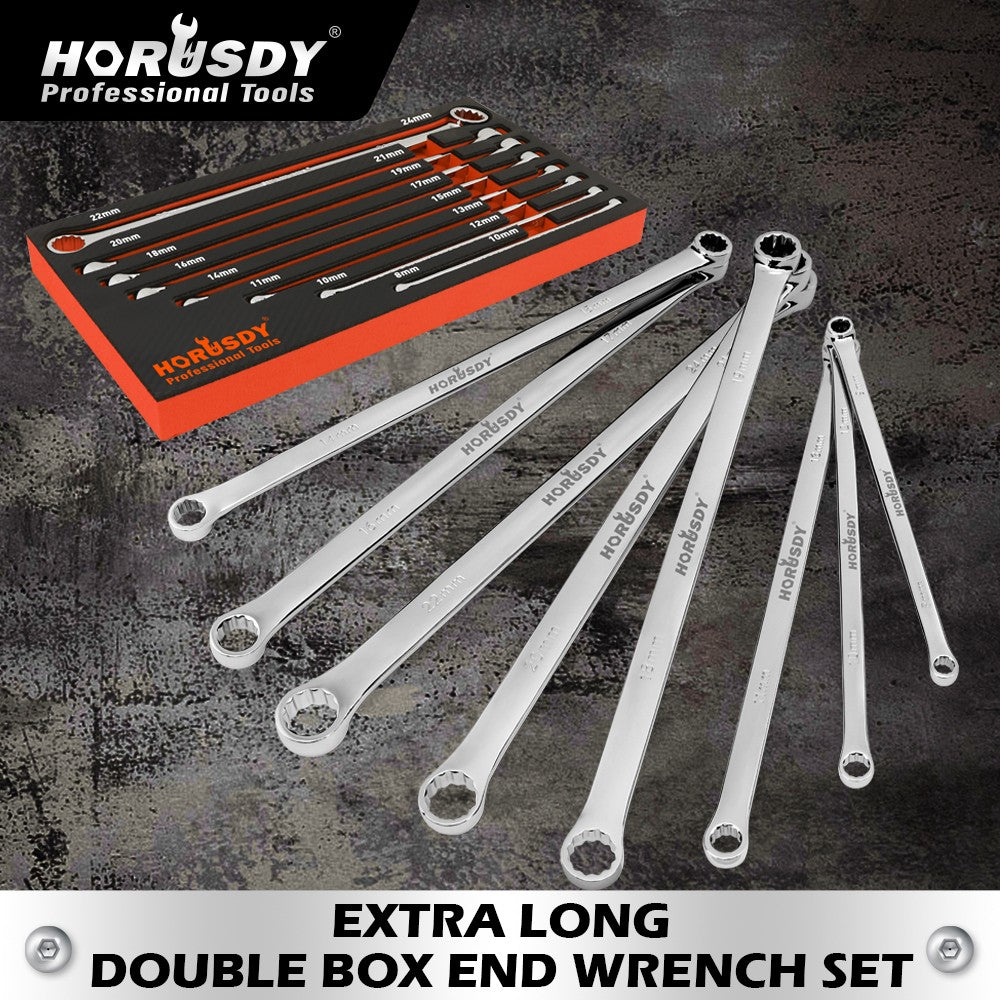 8PC Extra Long Double Box-End Wrench Set Metric 8–24 mm 15° Offset