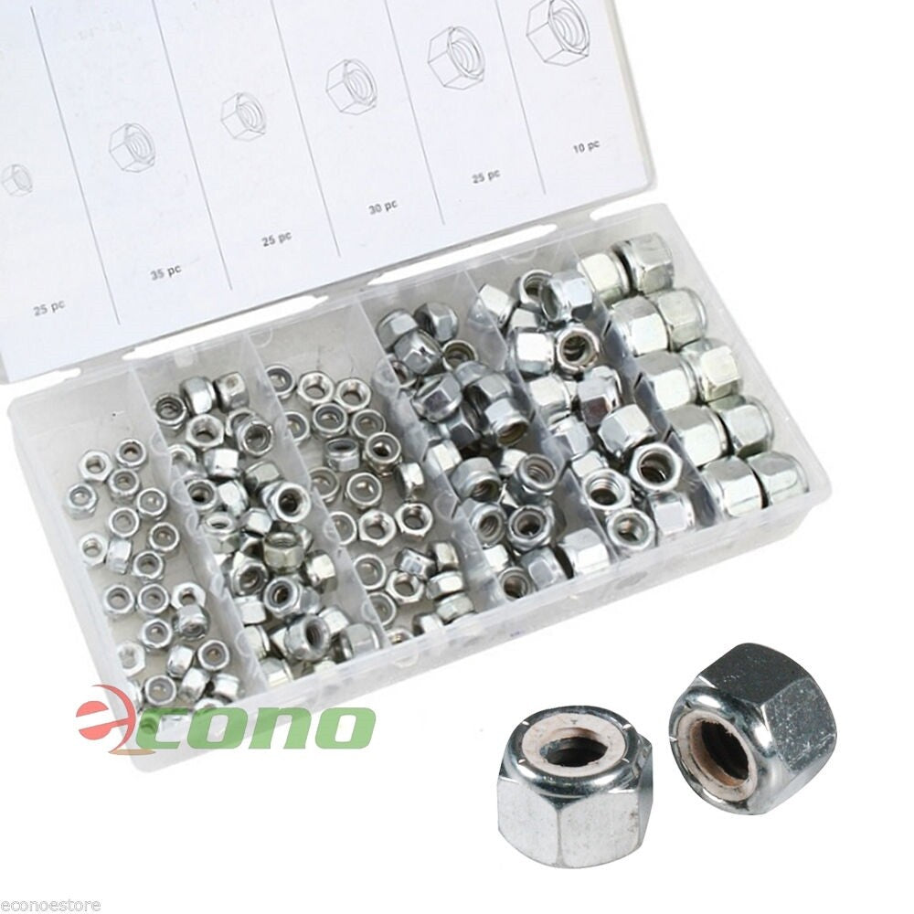 150pc Nylon Insert Lock Nut Assortment 6 Sizes Steel Zinc Plated by Unbranded