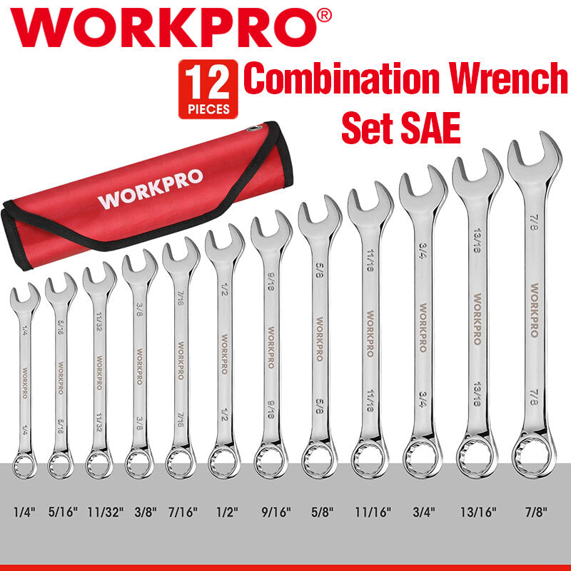 WORKPRO 12-PIECES Premium Combination Wrench Set SAE 1/4"-7/8" 12PT