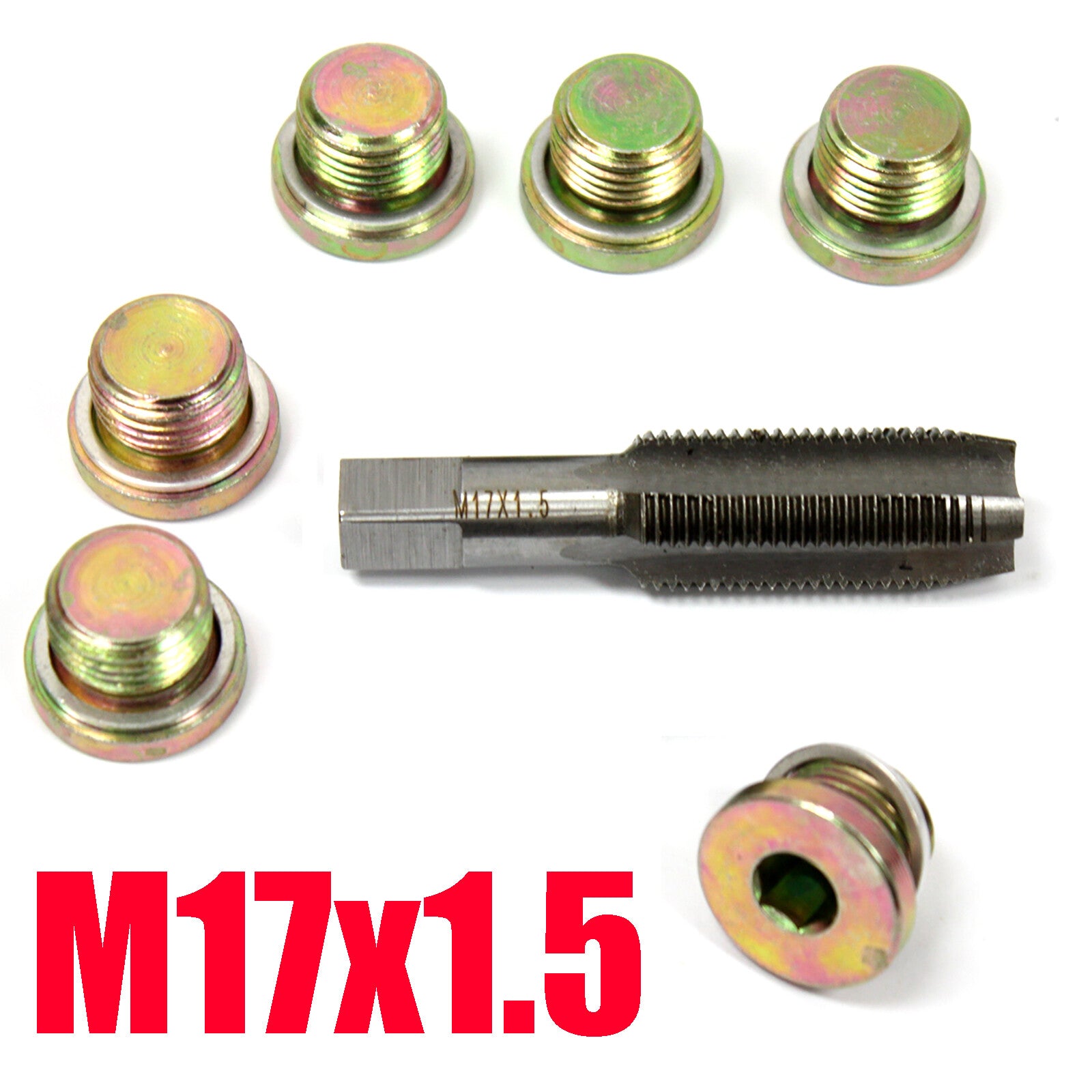 7pc M17 x 1.5 Sump Drain Plug Oil Pan Thread Screw Chaser Set by Unbranded