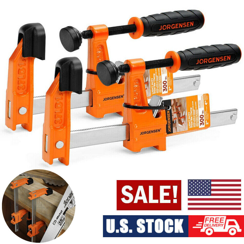 JORGENSEN 4"LIGHT DUTY 2-PIECE STEEL BAR CLAMP SET Metal & Wood F-Clamp 300 Lbs