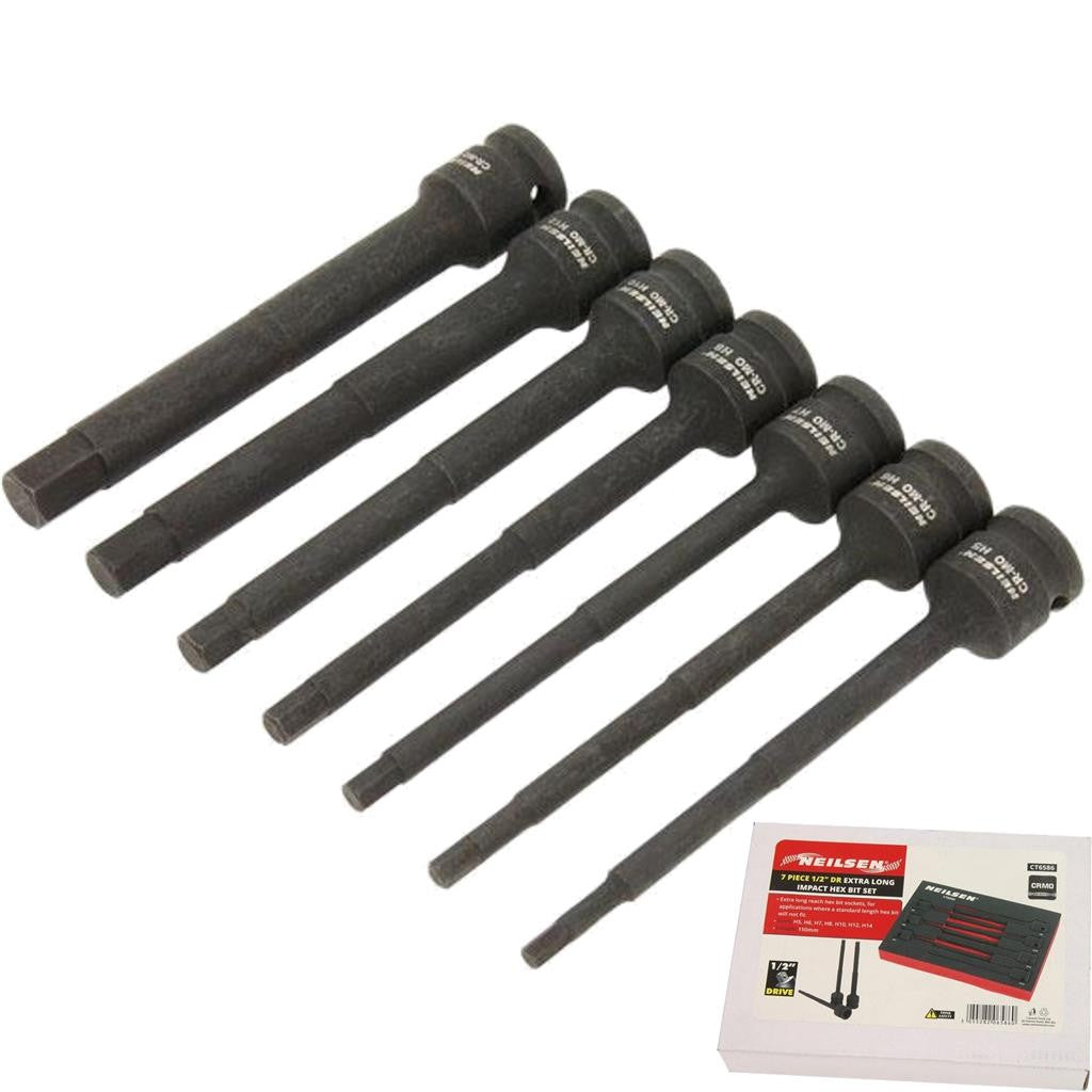 Neilsen 7pc Extra Long Impact Hex Bit Socket Set