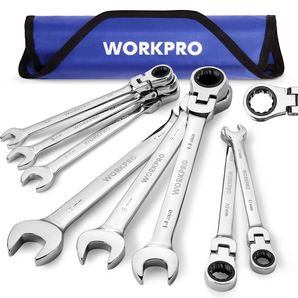 Workpro Flex-head Ratcheting Combination Wrench Set Metric 8-17mm
