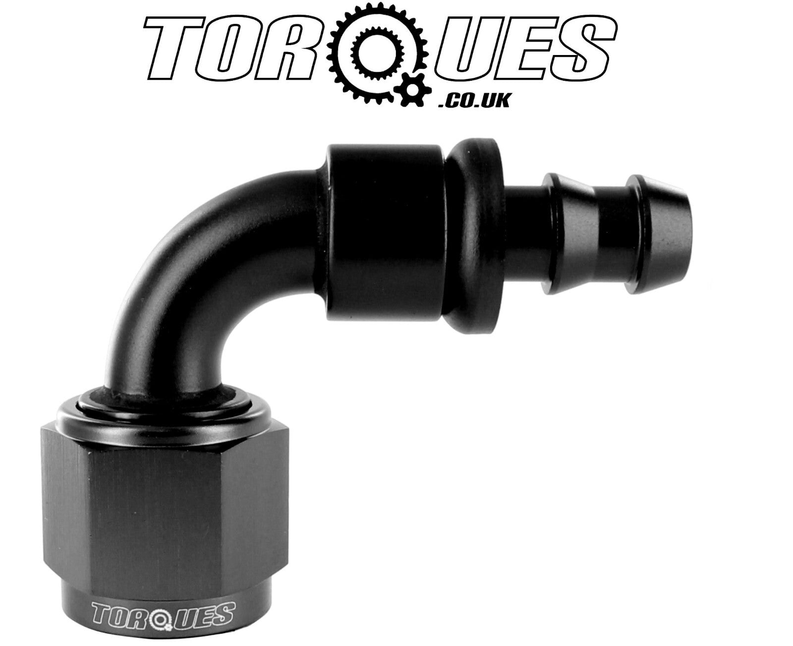 An -8 (an8) 90 Degree Push-on 10MM Barb Hose Fitting in Black