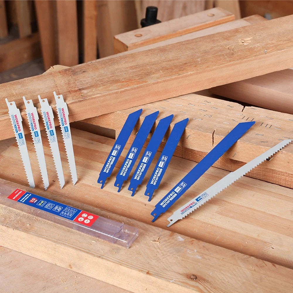 WORKPRO 10-Pieces Reciprocating BIM Saw Blade Sets for Wood/Metal/Nai<wbr/>led Cutting