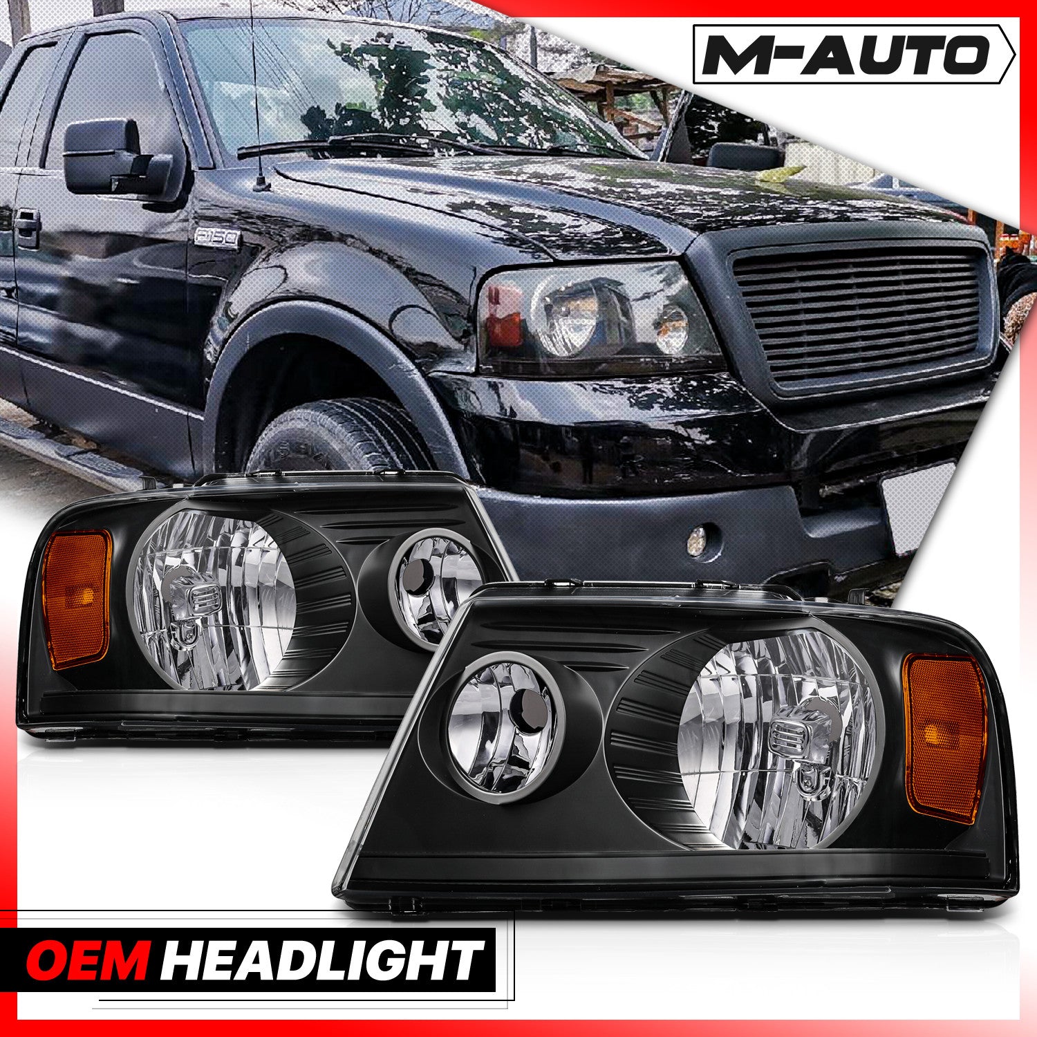 L+R Black Clear Corner Headlight for 2004-2008 F150